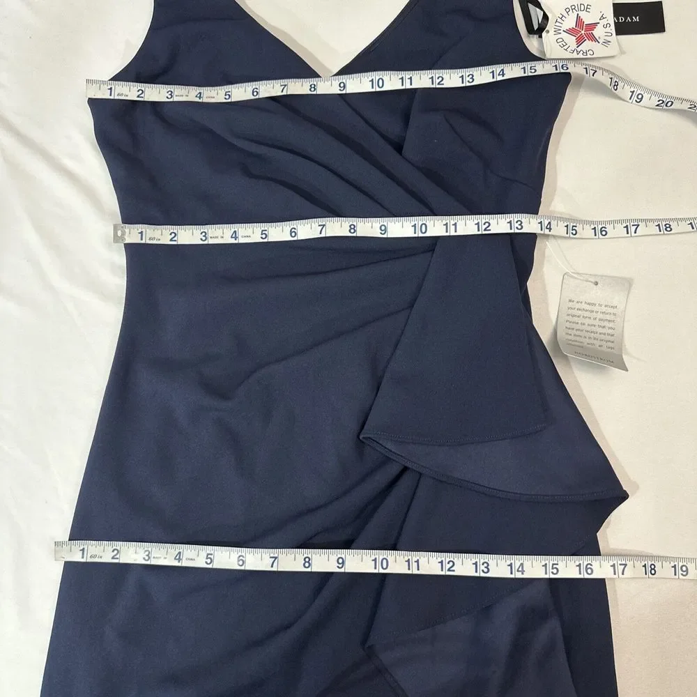 NWT $249 Betsy & Adam [ 6‎ ] V Neck Ruffled High-Low Gown Navy Blue